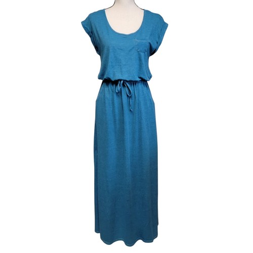 Time and Tru blaues Maxikleid Damen Gr. S türkis U-Ausschnitt Strick Schlitz Blouson lang - Bild 1 von 6