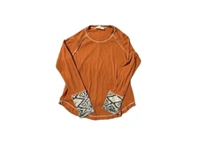 Sugarfox Orange Long Sleeve Top with Geometric Patterned Knitted Cuffs