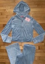 NEW NWT JUICY COUTURE Velour OG Bling Tracksuit Set Frosted Light Blue Size Xl