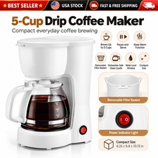 Small 5 Cup Drip Coffee Maker White Keep Warm Glass Carafe Filter Basket Brew
