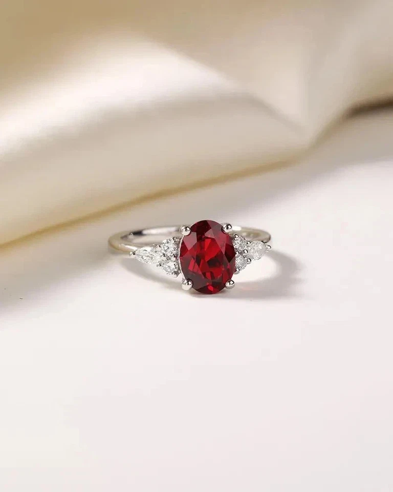 14K Solid White Gold Proposal Ring with 4.00Ct Oval Red Ruby and Diamond, Size 7 - Image 4 of 4