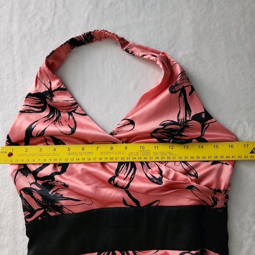 Le Chateau Salmon Dress Womens Small Bodycon Halterneck Lily Print Sheath Sexy - Picture 12 of 18