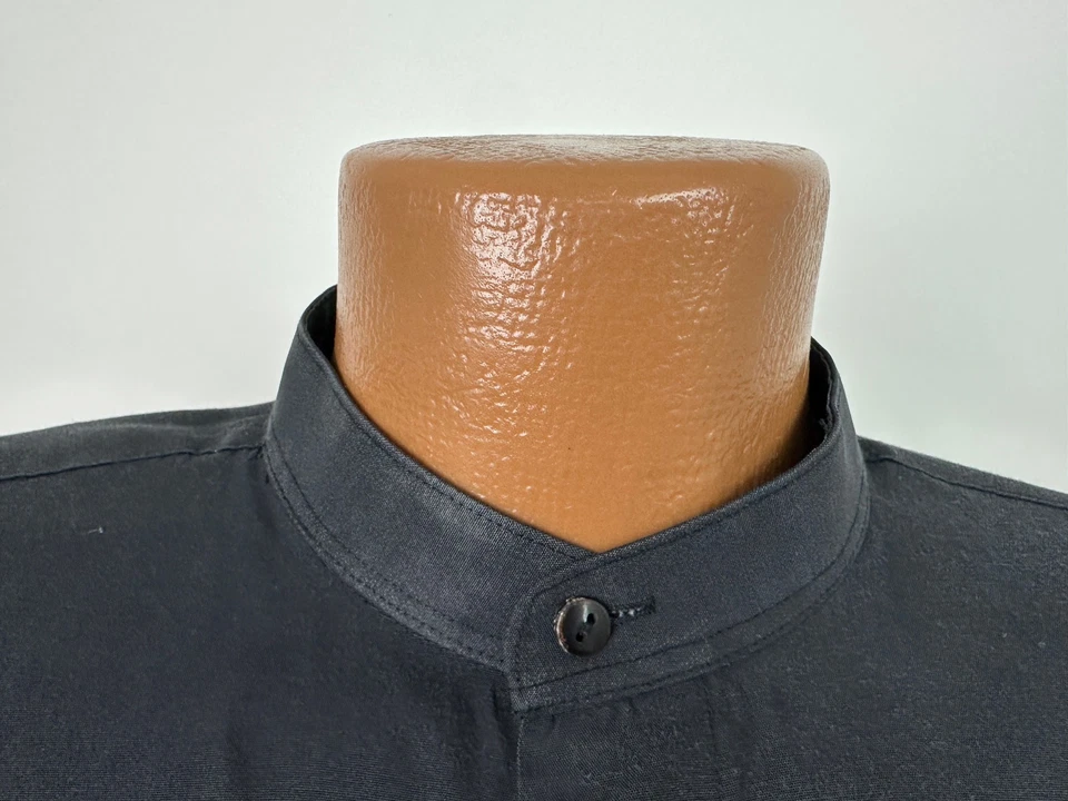 Vintage 90s Band Collar Shirt Men Large Placket Cover Minimal Goth Black Domani - Image 3 of 4