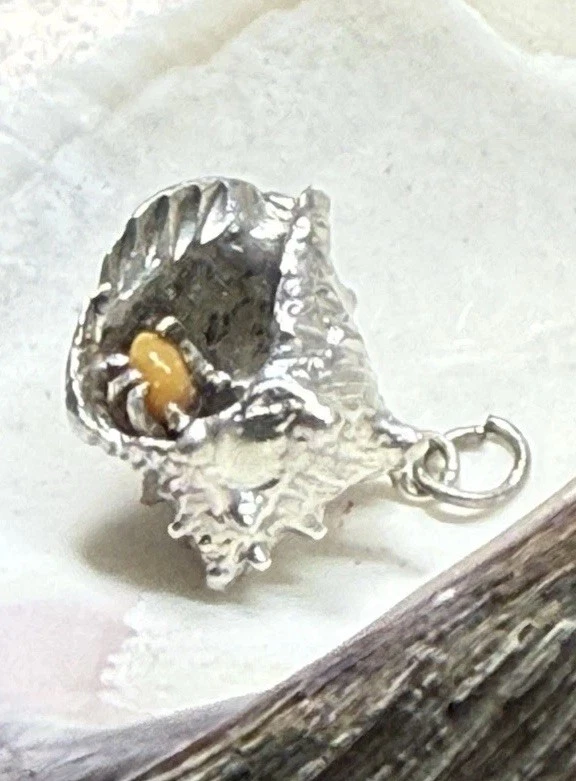 Colgante de plata de ley con perla naranja ultra rara natural certificada de 0,2 quilates Foto 2 de 4