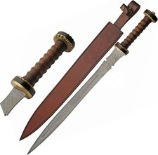 Roman Delos Gladius Sword  23in. Damascus Steel Blade Wood Handle  Sheath