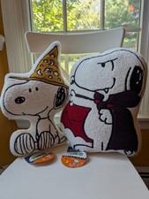 Peanuts Snoopy Dracula  Witch Or Wizard Pillows Sherpa Halloween NWT Set Of 2 