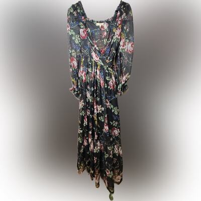 sachin and babi light blue dress Ruffle Floral Chiffon Wrap Dress S