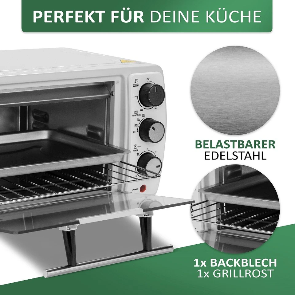 Mini Backofen Minibackofen Pizzaofen 13 Liter Kleiner Backofen Weiß - Bild 4 von 4
