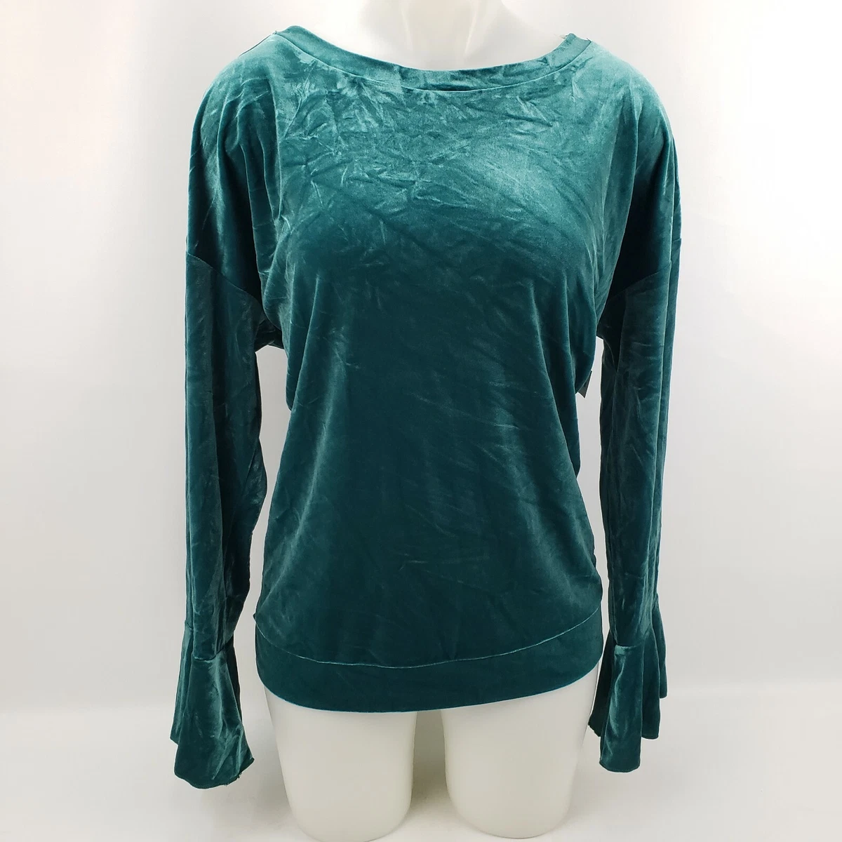 NEW Worthington Petite Sz Small Womens Pullover Sweater Velvet Long Sleeve Green