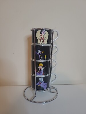 Disney Villains Stackable Set Of 4 Mini mug 3oz Espresso Coffee Cup With Stand