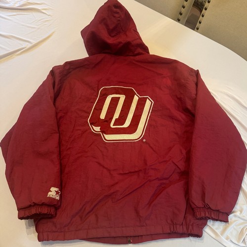 Starter Oklahoma Sooners Jacket Hooded Pullover Windbreaker Maroon Mens |S1 - Picture 2 of 11