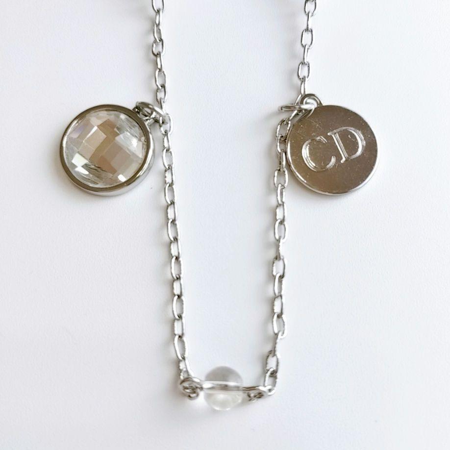 Christian Dior necklace ribbon star pearl silver Good