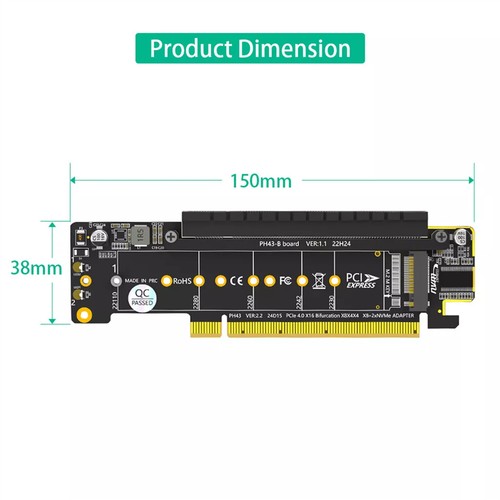 PCIe 4.0 X16 zu Dual NVMe und 1xMore PCIe x16 x8 Signaladapter für M.2 NVMe SSD - Bild 2 von 9