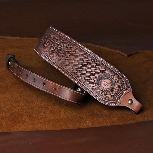 TOURBON Leather Rifle Strap Gun Sling Padded Belt Finger Rest Hunting Belt Gift - Picture 4 of 24