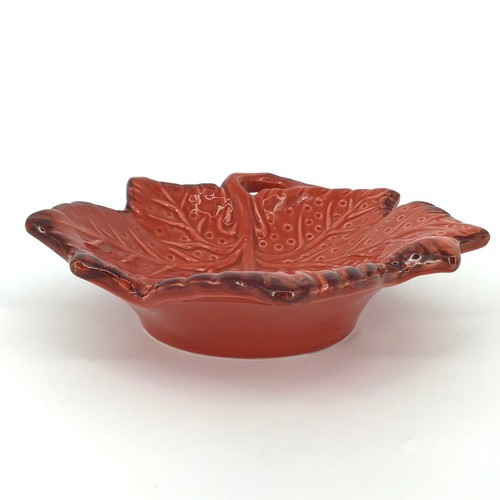 Maioliche Jessica Leaf Bowl Red Orange Coral Textured Serving Candy Dish Italy - Picture 3 of 16