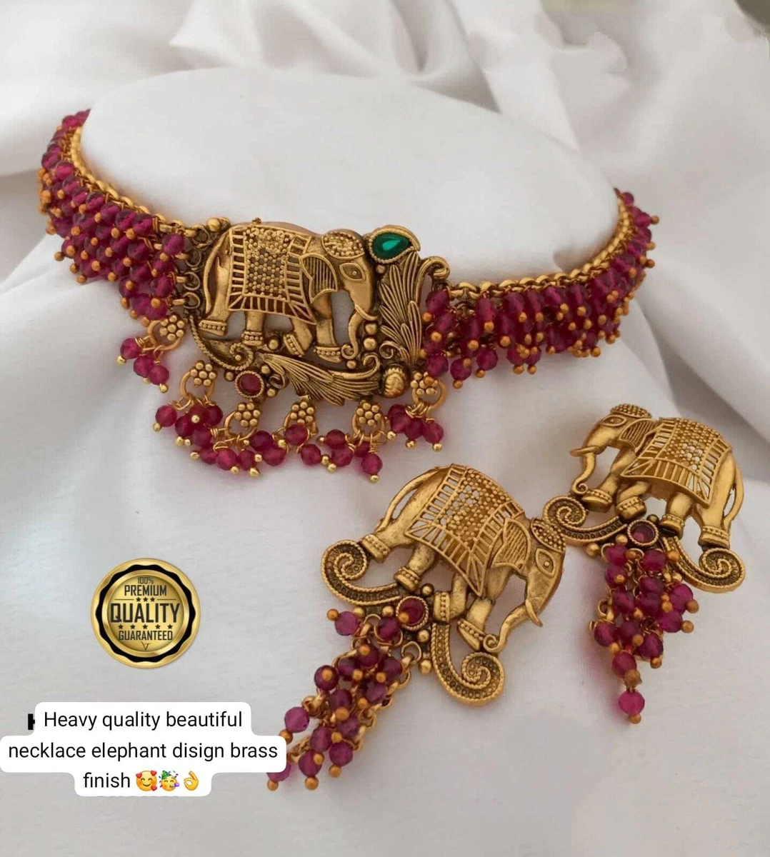 Indian Brass Gold Plated South Indian Wedding Laxmi Temple Bridal Jewelry Set