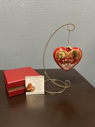 Heart Christmas Ornament Hand Painted Foxes Hedgehog Boxed Pier 1 Li Bien 2014 - Picture 4 of 6