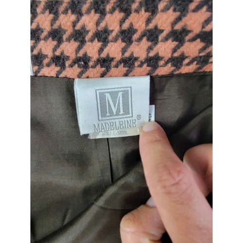 Vintage Madeleine Womens Orange Houndstooth High Waist Wool Skirt | 14 - Picture 8 of 12