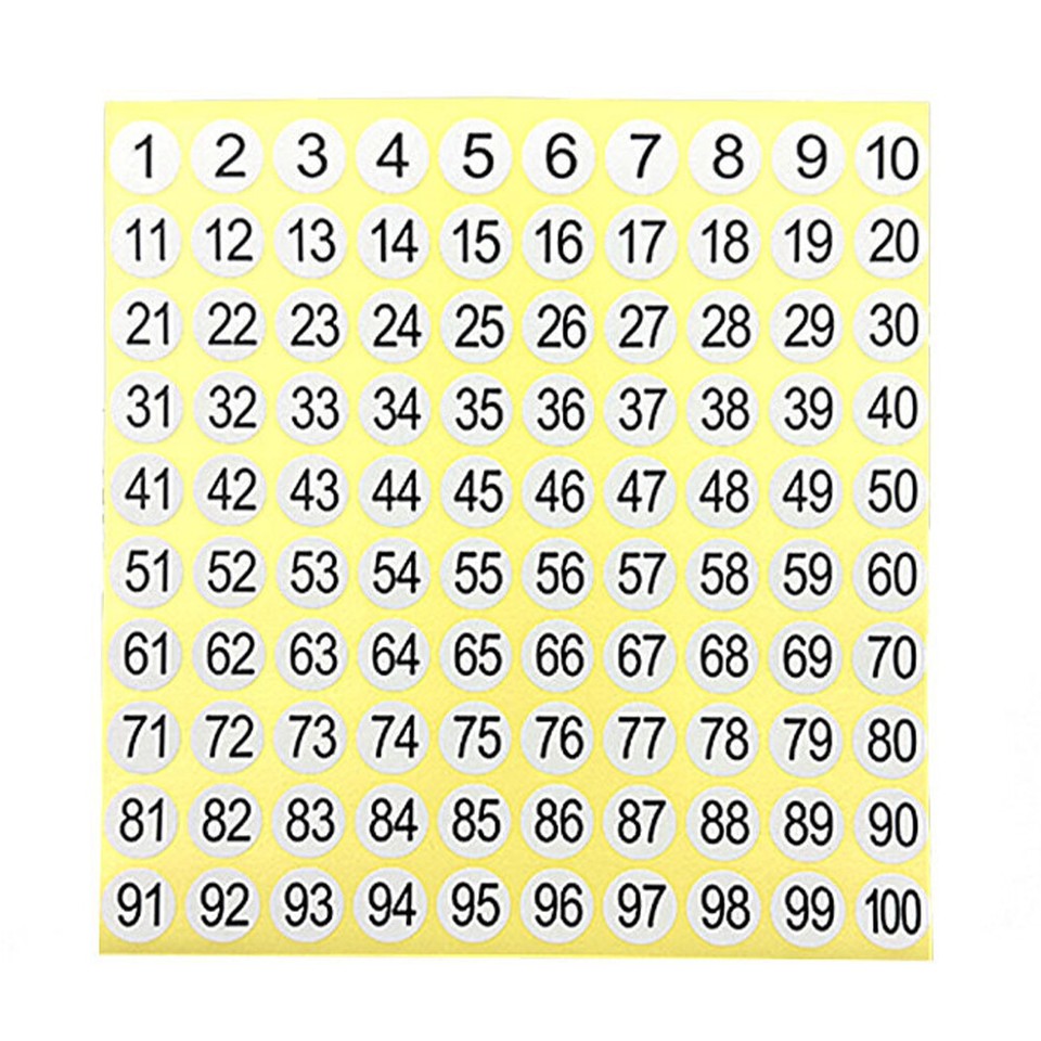 15 Sheets Consecutive Number Stickers Durable 1 To 100 Round Labels
