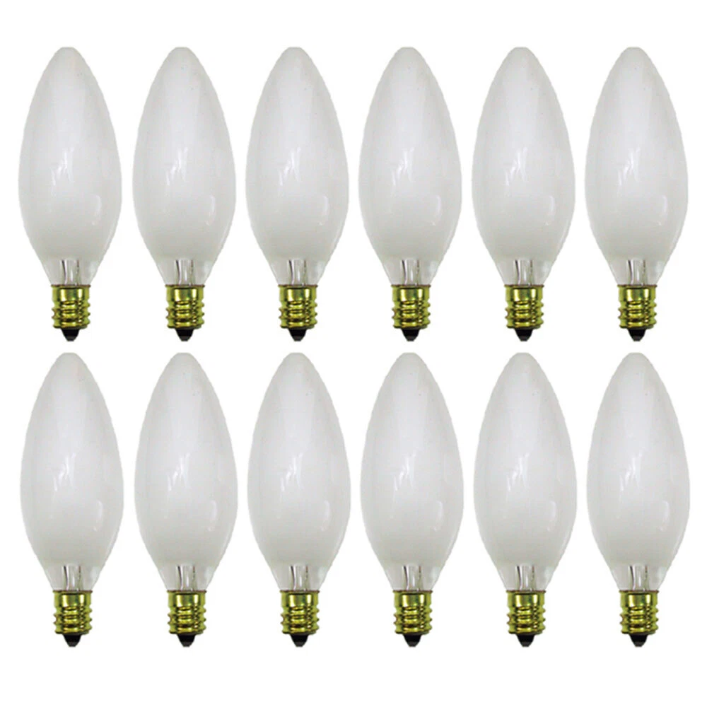 12 Pc Night Light Bulbs Frosted Candelabra Torpedo 120V Decor Chandelier 40 Watt