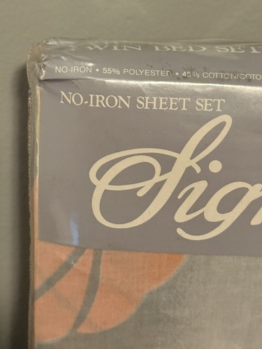 Vintage Signature 3 Pc Twin Bed Sheet Set Elegance Pastel Peach Gray Floral NEW - Picture 2 of 7