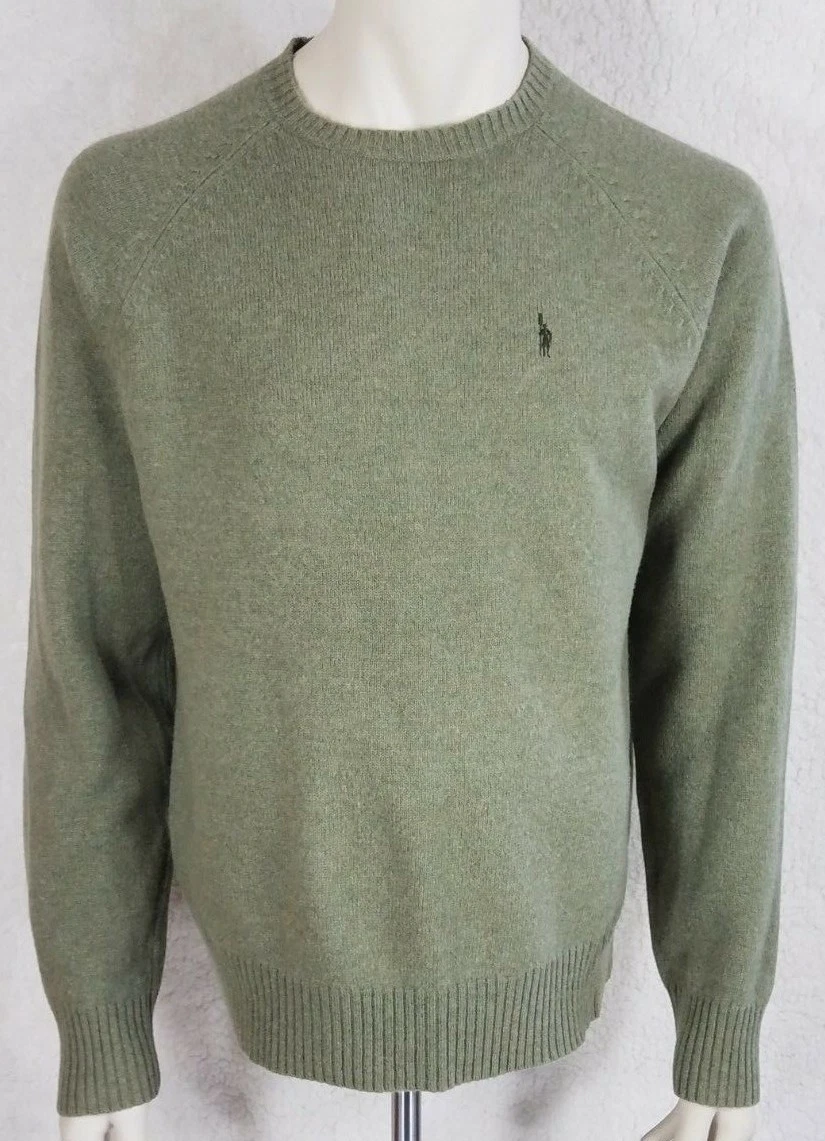 J. Crew green casual 100% Lambswool soft crew neck pullover sweater mens Large