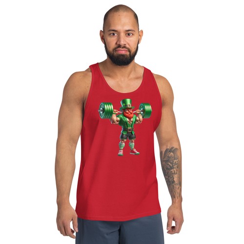 Bodybuilder Leprechaun Weightlifting Irish Luck Gym Tank Top Shirt - Picture 8 of 15