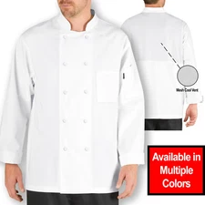 CHEF CODE Lightweight Cool Breeze Chef Coat, Long-Sleeve & Mesh Vent Inlay CC104