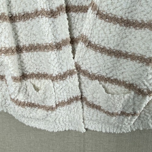 C&C California Cardigan Sweater Womens S White Striped Boucle Pockets Open - Picture 4 of 8