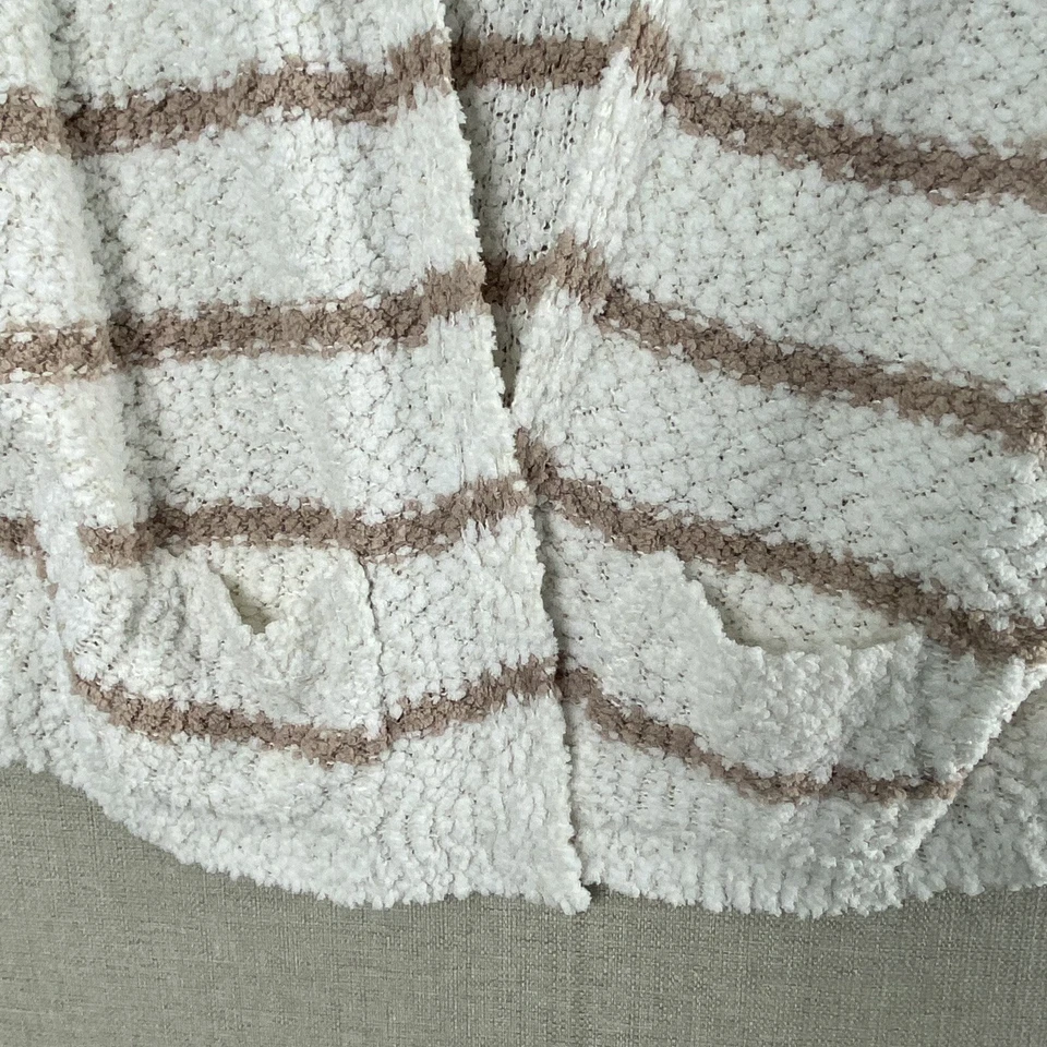 C&C California Cardigan Sweater Womens S White Striped Boucle Pockets Open - Image 4 of 4