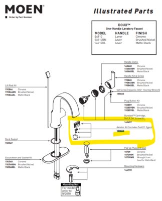Moen 190843 Aerator Kit 1.2gpm For DOUX 1 Handle Lavatory Faucet