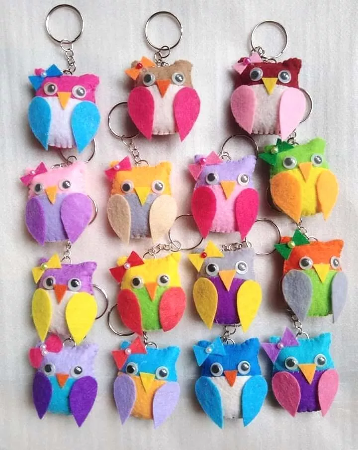 Set of Handmade Felt Craft Key Tags Kids Alphabet Multi Color Owls