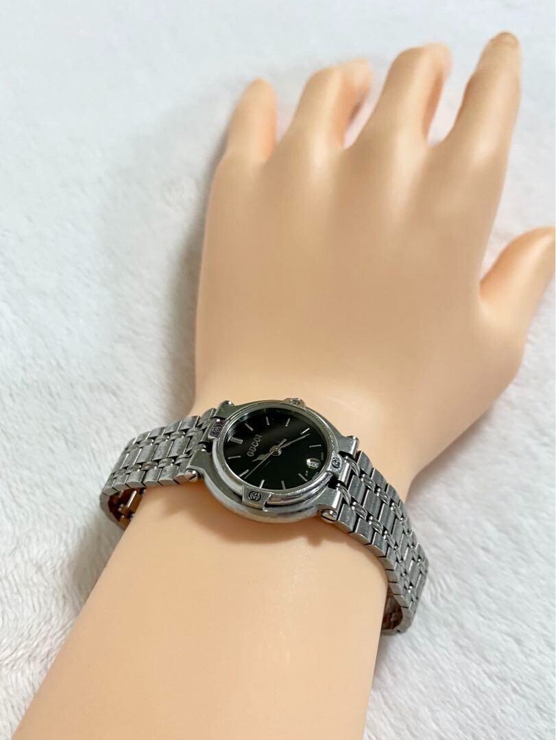 福袋 公式 Watch 9100L GUCCI Quartz Vintage Ladies SS Silver Dial Black 時計