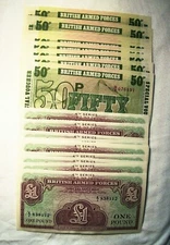 Lot of Twenty - British Armed Forces - 10 x One Pound & 10 x Fifty New Pence