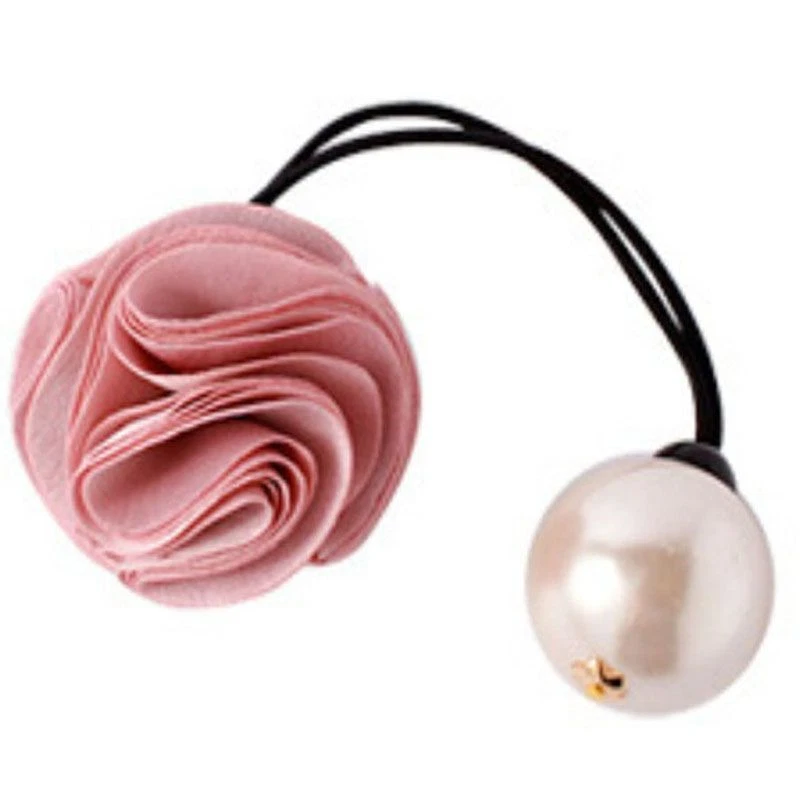 Simulated Pearl Hair Ties -Rose Flower Ponytail Holder Women Hair Accessory 2pcs - Image 4 of 4