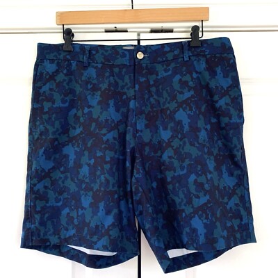 Peter Millar Golf Shorts Blue Camo Print Crown Sport Lightweight