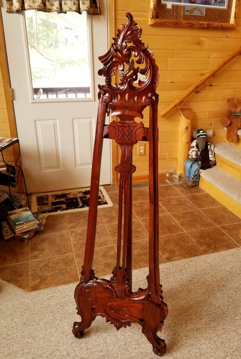 Antique Victorian Solid Mahogany Wood Easel Painting Portrait Art