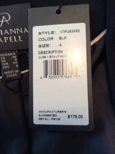 Chaqueta Blazer Negra Sin Cuello Mangas Largas Talla 4 Nueva con Etiquetas $179 - Imagen 7 de 10