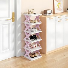 HUYFGDYSA 6 Tier Kids Shoe Rack, Collapsible Rack for Kids' Purple
