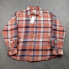 Goodfellow Jacket Mens Medium Orange Plaid Flannel Button Shirt Shacket