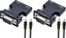 2 Pack HDMI to VGA Adapter 1080P Converter HDTV for Beamer PC Laptop 3.5mm Audio