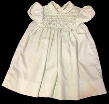 Vintage 1950s Polly Flinders Mint Green Baby Dress Hand Smocked Embroidered 6 MO