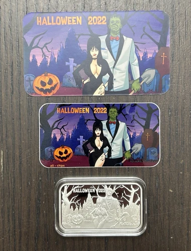 All Chips Halloween 2022 Elvira 1 Oz .999 Silver Proof Like Art Bar With COA