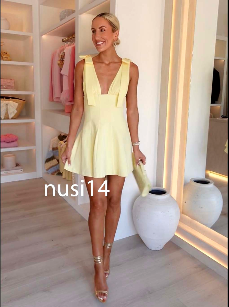 ZARA NEW WOMAN COMBINATION BOW SHORT DRESS YELLOW XS-XXL