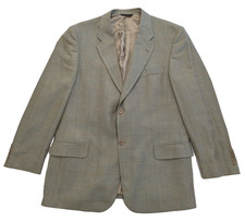 Claiborne Mens Sport Coat Size 44R Tan PLaid Wool Blend Ventless Blazer Quad BTN