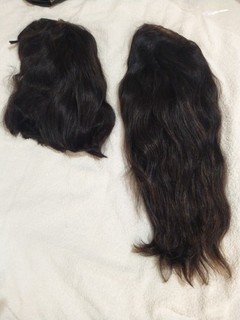 2 Used Human hair wigs #1b black long one large cap short one medium cap