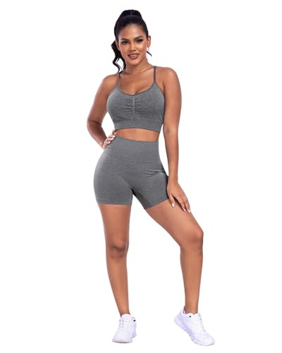 3 Piece Workout Shorts Women Seamless Scrunch Butt Medium Black/Gray/Blue - Picture 4 of 6