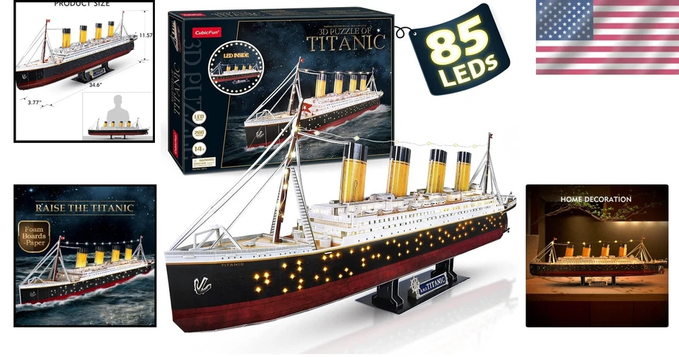 Ilumina tu espacio con el rompecabezas LED Titanic 3D - 266 piezas, diversión ecológica Foto 2 de 4