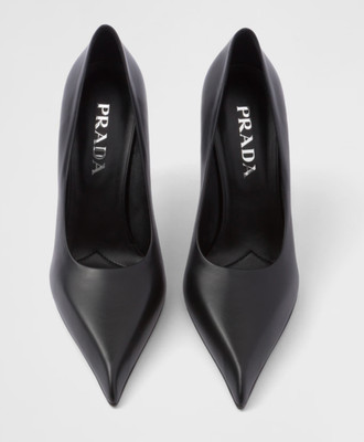Prada Black Leather Pumps Contemporary Pointed To Elegant Shoes Heels Size 40.5
