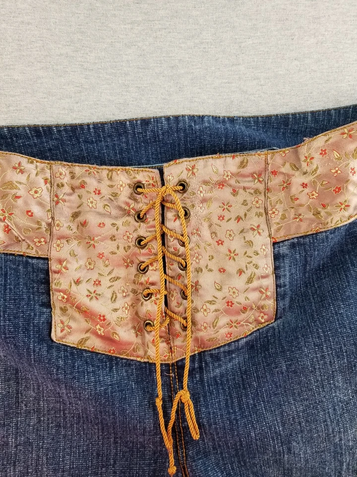 Carolina Blues Jeans Women Sz 14 Lace Up Waist Embroidered Det. MedWash Normcore - Image 3 of 4